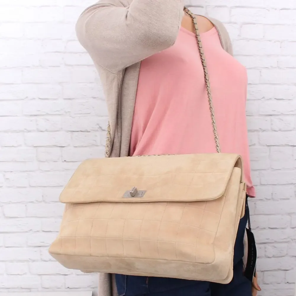 Chanel Chocolate Bar Reissue Multi Pocket Beige Suede Shoulder Crossbody A3212 - Picture 3 of 12